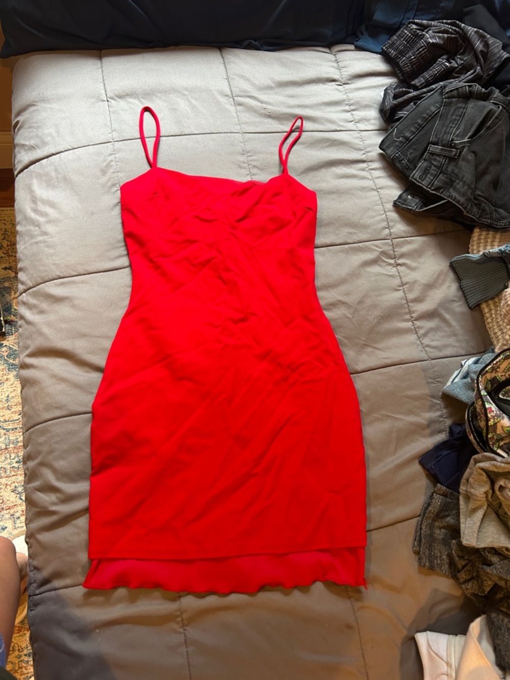 Lulu's Bold Red Mini Slip Dress with Spaghetti Straps